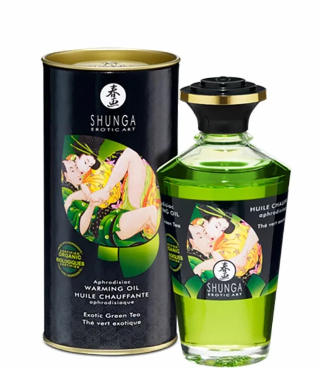 Rozgrzewający olejek do masażu - Shunga Aphrodisiac Warming Oil Green Tea 100 ml