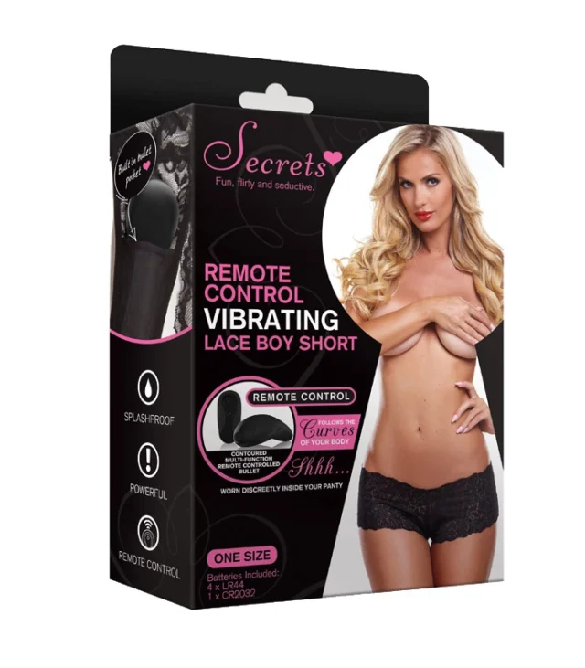 Secrets Vibrating Panties - Koronkowe Szorty Wibrujące Czarne