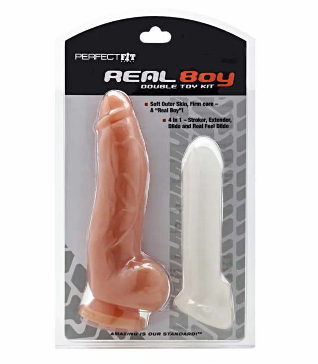 Dildo i nakładka - Perfect Fit Real Boy Kit Light Jasny