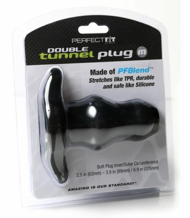 Plug analny podwójny tunel - Perfect Fit Double Tunnel Plug Medium Black Czarny Średni