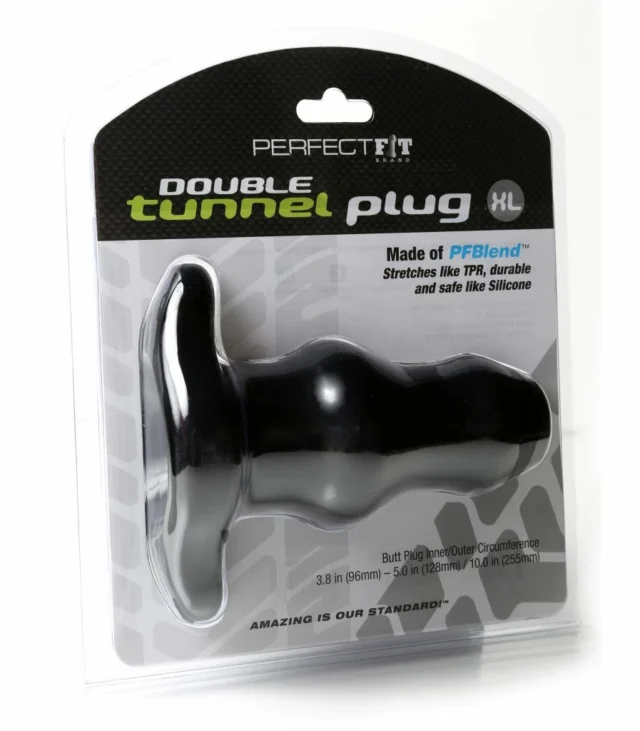 Plug analny podwójny tunel - Perfect Fit Double Tunnel Plug XL Black Czarny XL