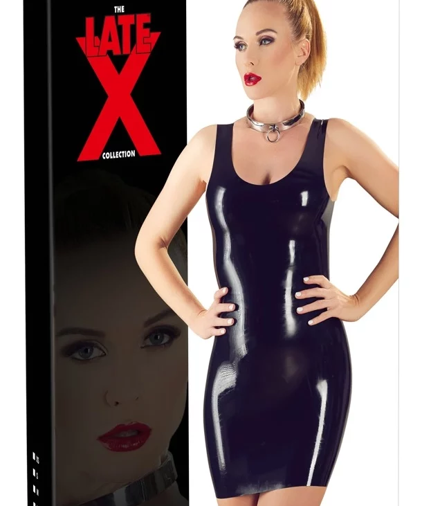 LATE X - Seksowna Obcisła Lateksowa Sukienka Mini Czarna XL