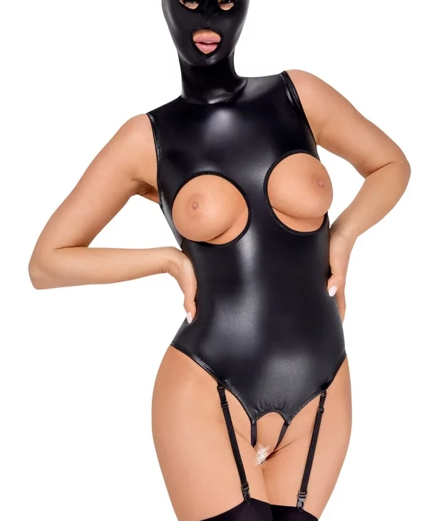 Bad Kitty - Seksowne Skórzane Body Bez Biustu Z Maską S