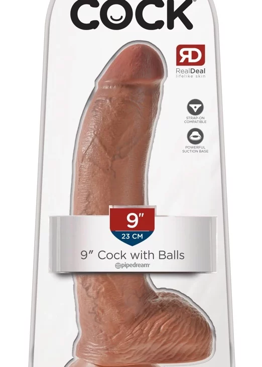 King Cock - Realistyczne Dildo Z Żołędziem Jądrami I Żyłkami 23 CM Ciemny Kolor Skóry