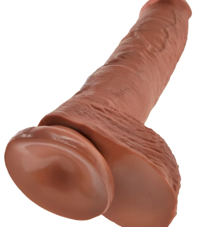 King Cock - Realistyczne Dildo Z Żołędziem Jądrami I Żyłkami 25 CM Ciemny Kolor Skóry