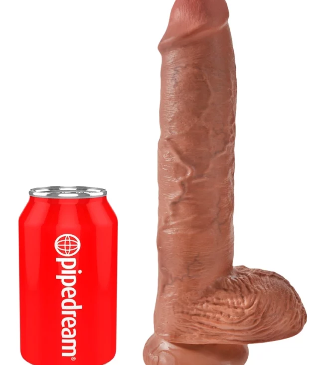 King Cock - Realistyczne Dildo Z Żołędziem Jądrami I Żyłkami 25 CM Ciemny Kolor Skóry