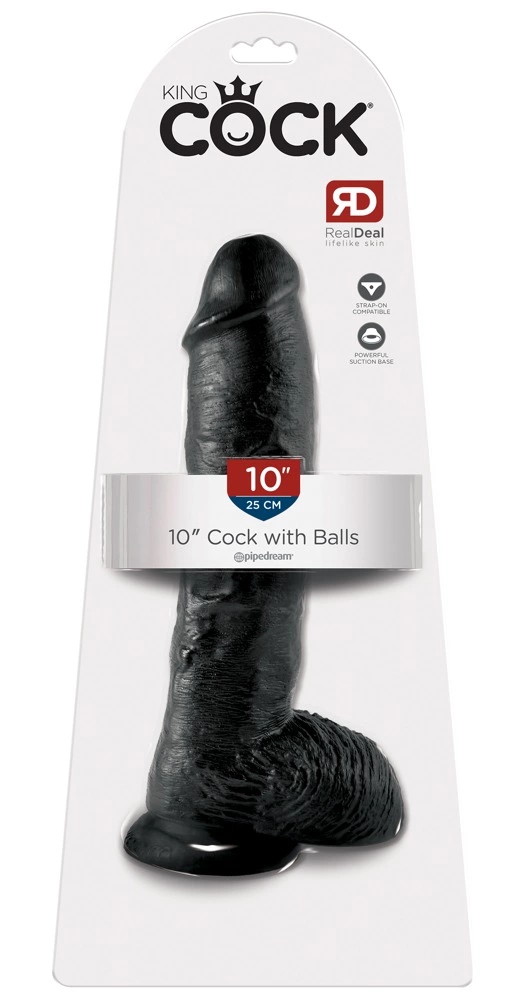 King Cock - Realistyczne Dildo Z Żołędziem Jądrami I Żyłkami 25 CM Czarny