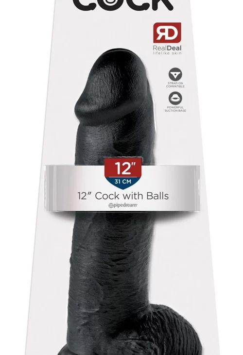 King Cock - Realistyczne Dildo Z Jądrami Czarne 30 CM