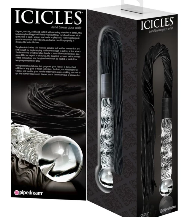 Icicles - Ekskluzywne Szklane Dildo Z Pejczem