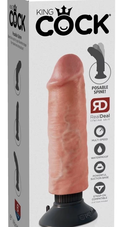 King Cock - Realistyczny Wibrator Jak Naturalny Penis Z Przyssawką 20 CM Jasny Kolor Skóry