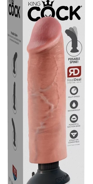 King Cock - Realistyczny Wibrator Jak Naturalny Penis Z Przyssawką 25 CM Jasny Kolor Skóry