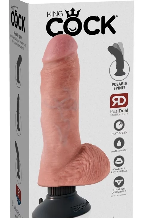 King Cock - Realistyczny Wibrator Z Jądrami I Przyssawką 24 CM Jasny Kolor Skóry