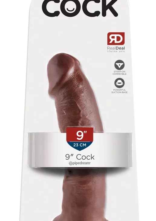 King Cock - Realistyczne Zakrzywione Dildo Z Przyssawką 23 CM Brązowy Kolor Skóry