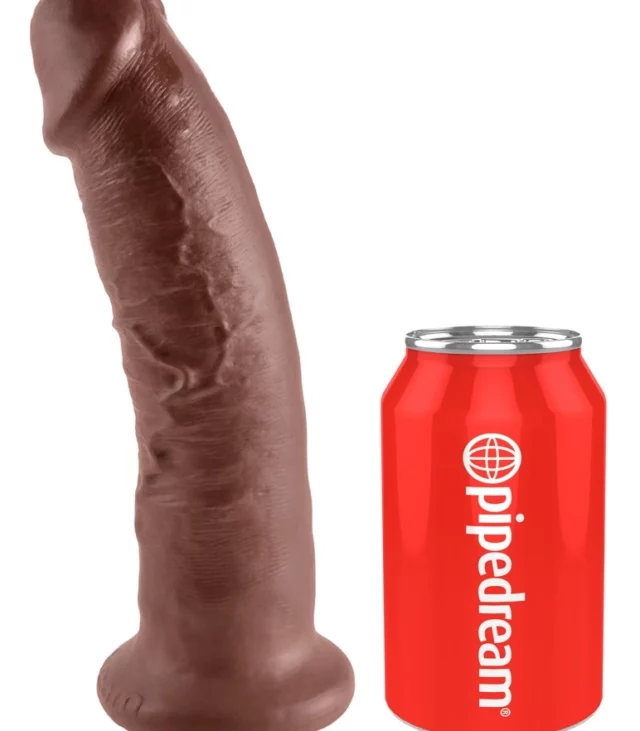 King Cock - Realistyczne Zakrzywione Dildo Z Przyssawką 23 CM Brązowy Kolor Skóry