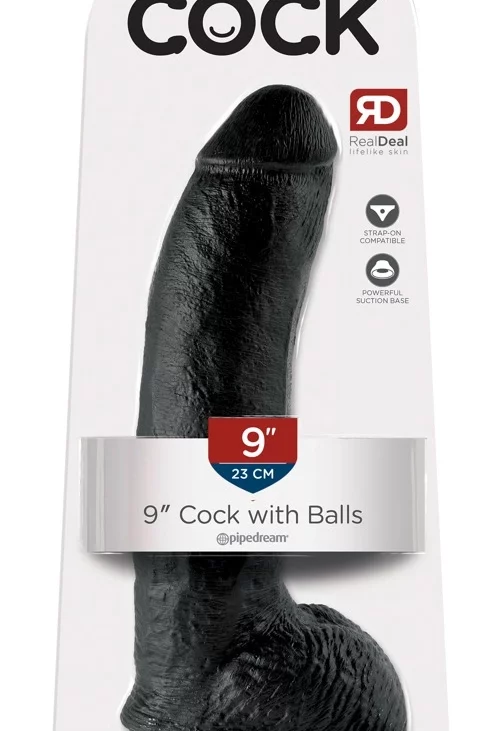 King Cock - Realistyczne Dildo Z Żołędziem Jądrami I Żyłkami 23 CM Czarny