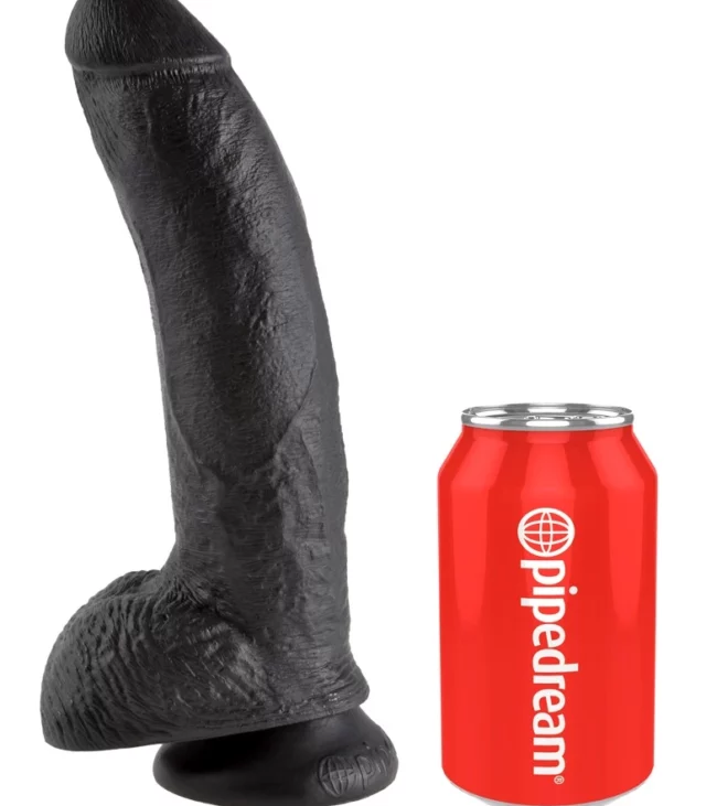 King Cock - Realistyczne Dildo Z Żołędziem Jądrami I Żyłkami 23 CM Czarny