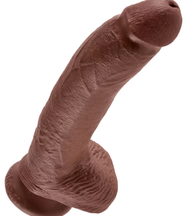 King Cock - Realistyczne Dildo Z Żołędziem Jądrami I Żyłkami 23 CM Brązowy Kolor Skóry