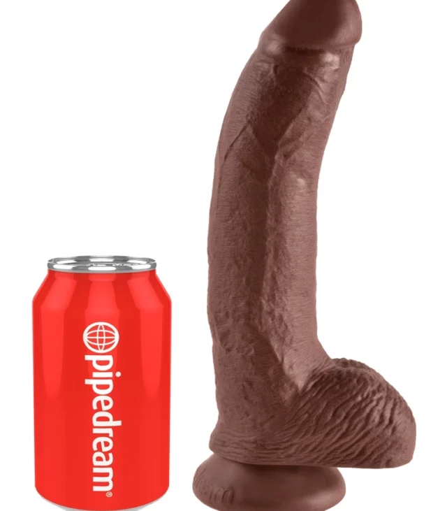 King Cock - Realistyczne Dildo Z Żołędziem Jądrami I Żyłkami 23 CM Brązowy Kolor Skóry