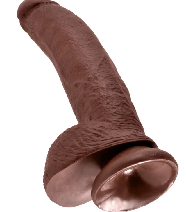 King Cock - Realistyczne Dildo Z Żołędziem Jądrami I Żyłkami 23 CM Brązowy Kolor Skóry