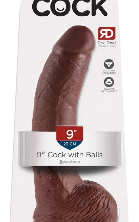 King Cock - Realistyczne Dildo Z Żołędziem Jądrami I Żyłkami 23 CM Brązowy Kolor Skóry