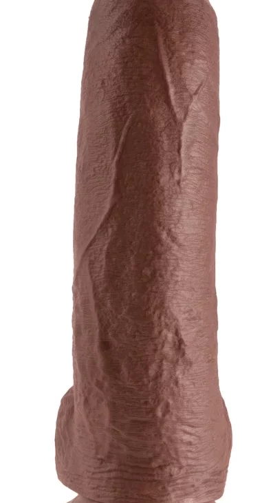 King Cock - Realistyczne Dildo Z Żołędziem Jądrami I Żyłkami 23 CM Brązowy Kolor Skóry