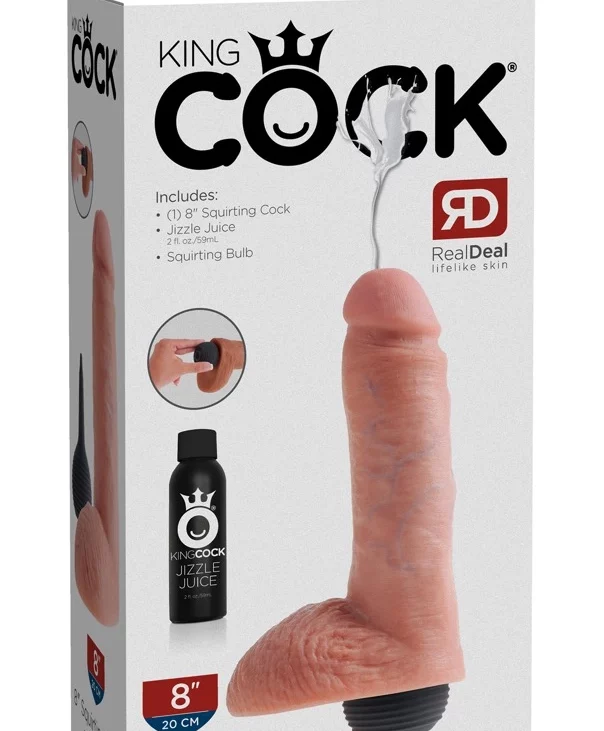 King Cock - Realistyczne Naturalne Dildo Z Wytryskiem 20 CM Jasny Kolor Skóry