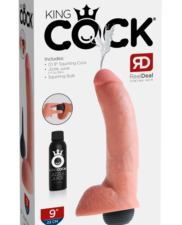 King Cock - Realistyczne Naturalne Dildo Z Wytryskiem 23 CM Jasny Kolor Skóry