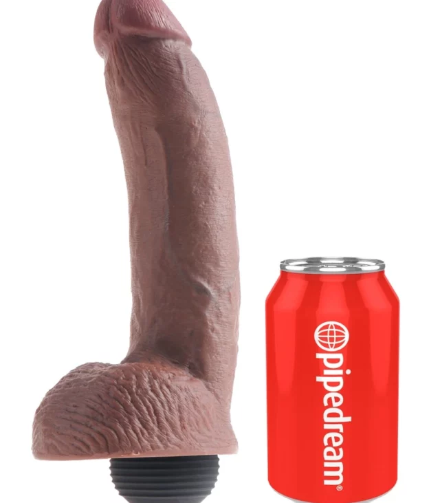 King Cock - Realistyczne Naturalne Dildo Z Wytryskiem 23 CM Ciemny Kolor Skóry