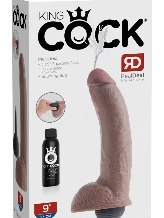 King Cock - Realistyczne Naturalne Dildo Z Wytryskiem 23 CM Ciemny Kolor Skóry