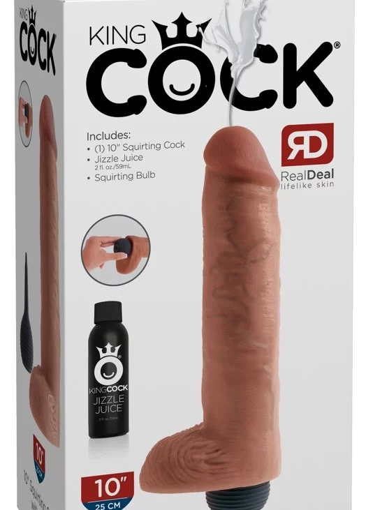 King Cock - Realistyczne Naturalne Dildo Z Wytryskiem 25 CM Jasny Kolor Skóry