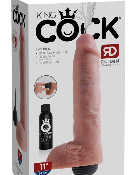 King Cock - Realistyczne Naturalne Dildo Z Wytryskiem 28 CM Jasny Kolor Skóry