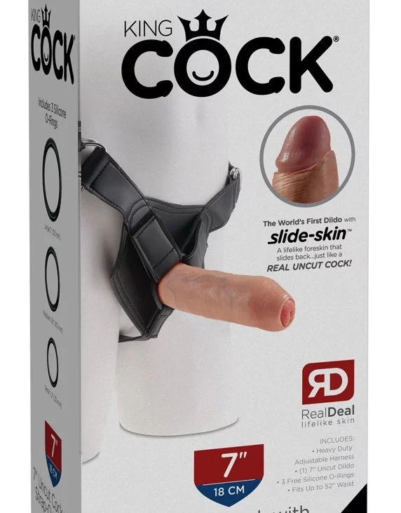 King Cock - Realistyczne Dildo Z Ruchomym Napletkiem Strap-On 18 CM Jasny Kolor Skóry