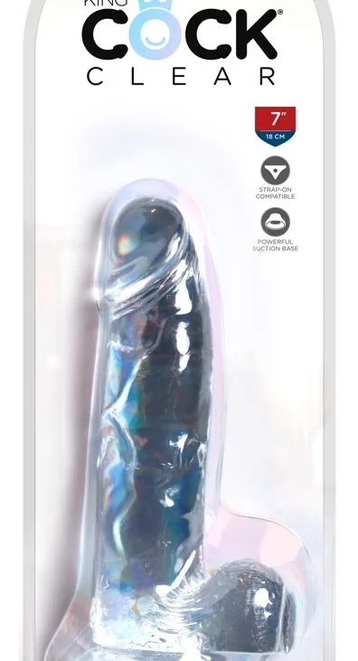 King Cock Clear - Realistyczne Dildo Z Jądrami I Przyssawką Przezroczyste 18 CM