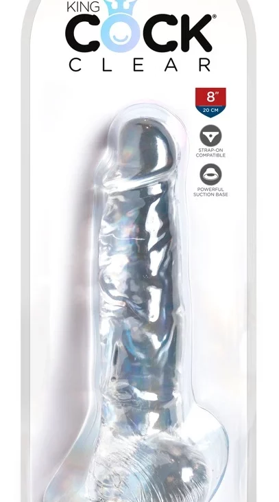 King Cock Clear - Realistyczne Dildo Z Jądrami I Przyssawką Przezroczyste 20 CM