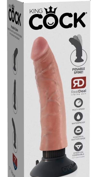 King Cock - Realistyczny Wibrator Jak Naturalny Penis Z Przyssawką 18 CM Jasny Kolor Skóry