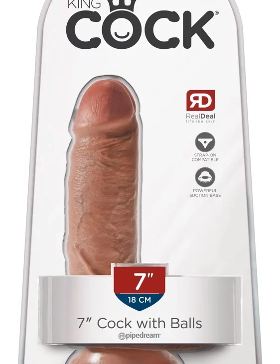 King Cock - Realistyczne Dildo Z Żołędziem Jądrami I Żyłkami 18 CM Ciemny Kolor Skóry