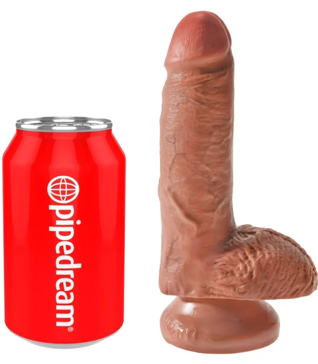 King Cock - Realistyczne Dildo Z Żołędziem Jądrami I Żyłkami 18 CM Ciemny Kolor Skóry