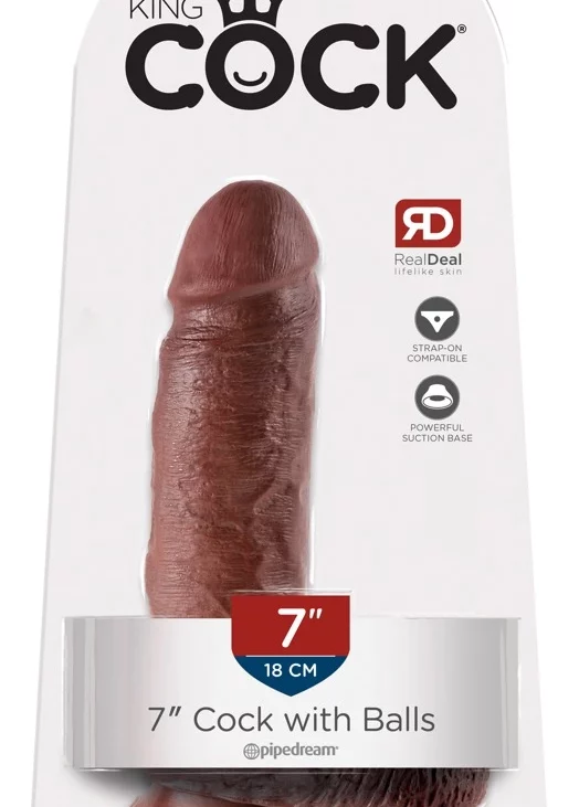 King Cock - Realistyczne Dildo Z Żołędziem Jądrami I Żyłkami 18 CM Brązowy Kolor Skóry