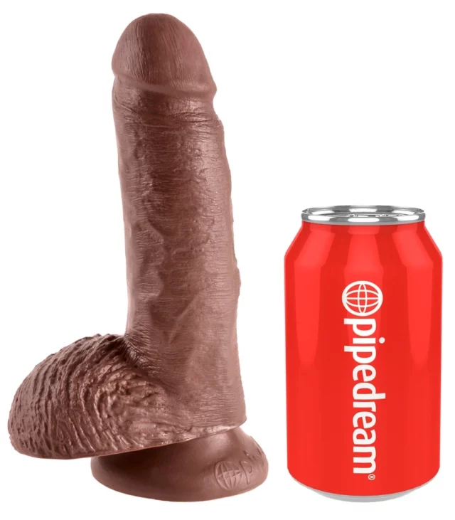 King Cock - Realistyczne Dildo Z Żołędziem Jądrami I Żyłkami 18 CM Brązowy Kolor Skóry