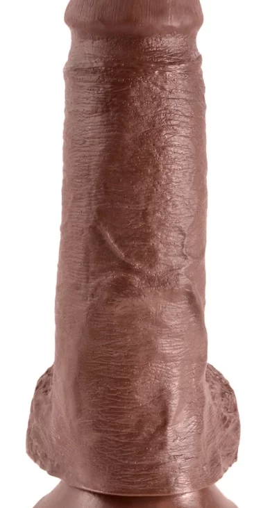 King Cock - Realistyczne Dildo Z Żołędziem Jądrami I Żyłkami 18 CM Brązowy Kolor Skóry