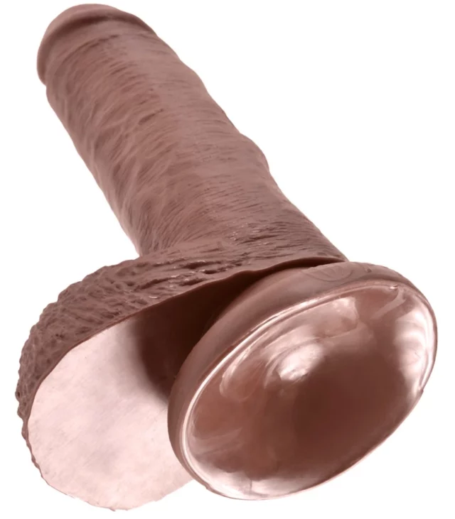 King Cock - Realistyczne Dildo Z Żołędziem Jądrami I Żyłkami 18 CM Brązowy Kolor Skóry