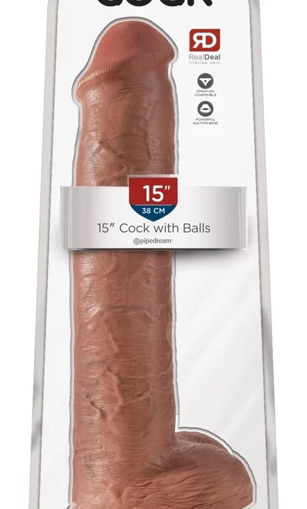 King Cock - Realistyczne Duże Dildo Z Przyssawką 38 CM Ciemny Kolor Skóry