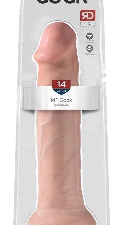 King Cock - Realistyczne Naturalne Dildo Z Żyłkami I Żołędziem 36 CM Jasny Kolor Skóry