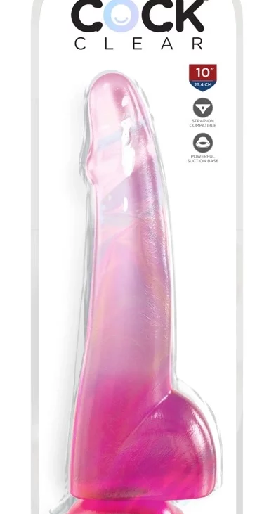 King Cock Clear - Realistyczne Dildo Z Jądrami I Przyssawką Przezroczyste-Różowe 25 CM