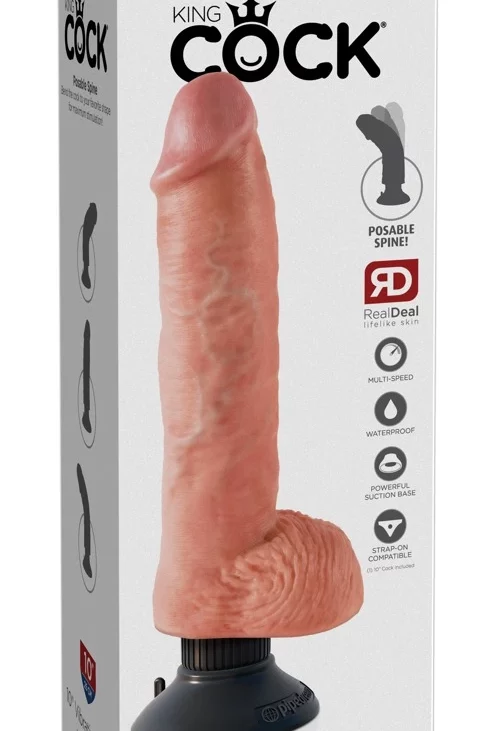 King Cock - Realistyczny Wibrator Z Jądrami I Przyssawką 25 CM Jasny Kolor Skóry