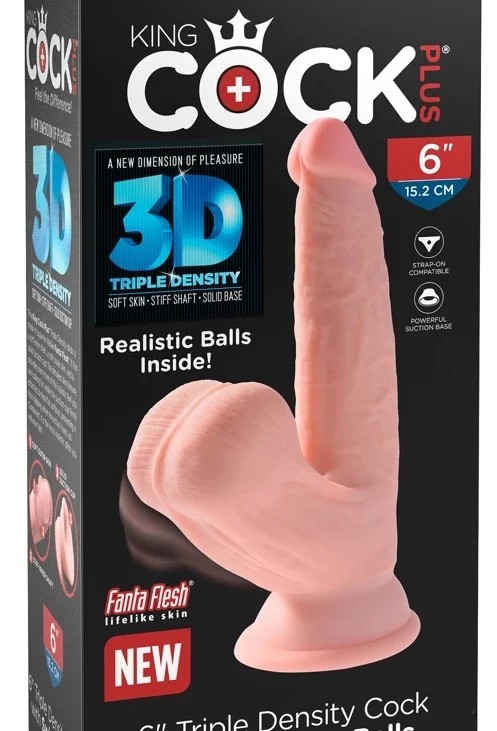 King Cock Plus - Realistyczne Dildo Z Kulkami W Jądrach I Przyssawką 15,2 CM Jasny Kolor Skóry