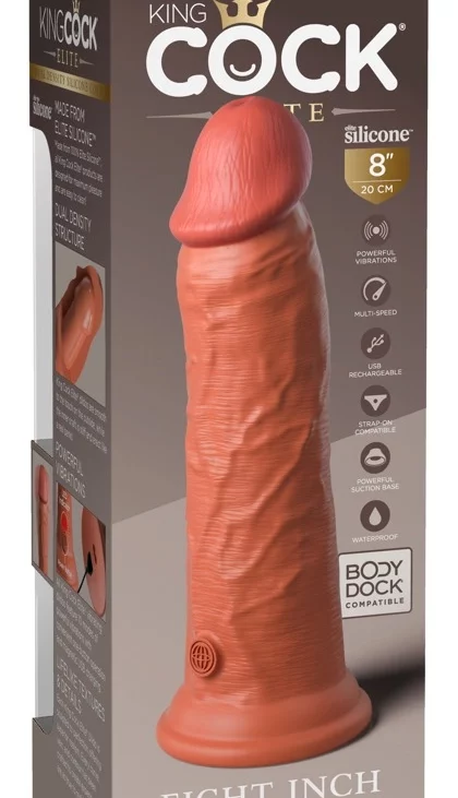 King Cock Elite - Realistyczny Silikonowy Wibrator Z Przyssawką 20 CM + Pilot Ciemny Kolor Skóry