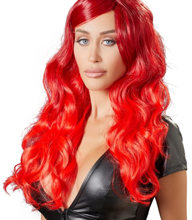 Wig red wavy long