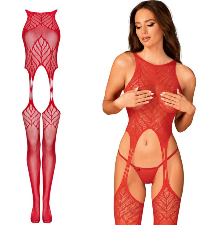 Koronkowe bodystocking erotyczny czerwone XL/XXL