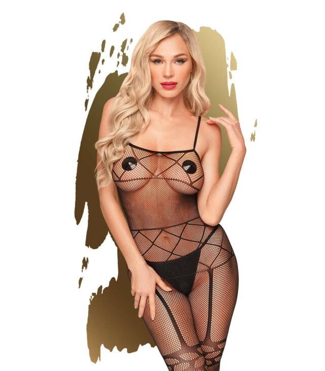 Bodystocking czarna sex siateczka otwarty krok s-l